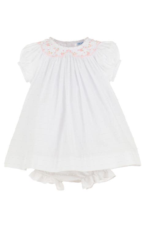 Swiss Dot Cotton Bishop Dress & Bonnet Set (Baby)