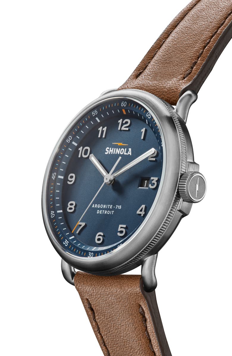 Shinola The Canfield Model C56 Leather Strap Watch, 43mm, Alternate, color, Brown