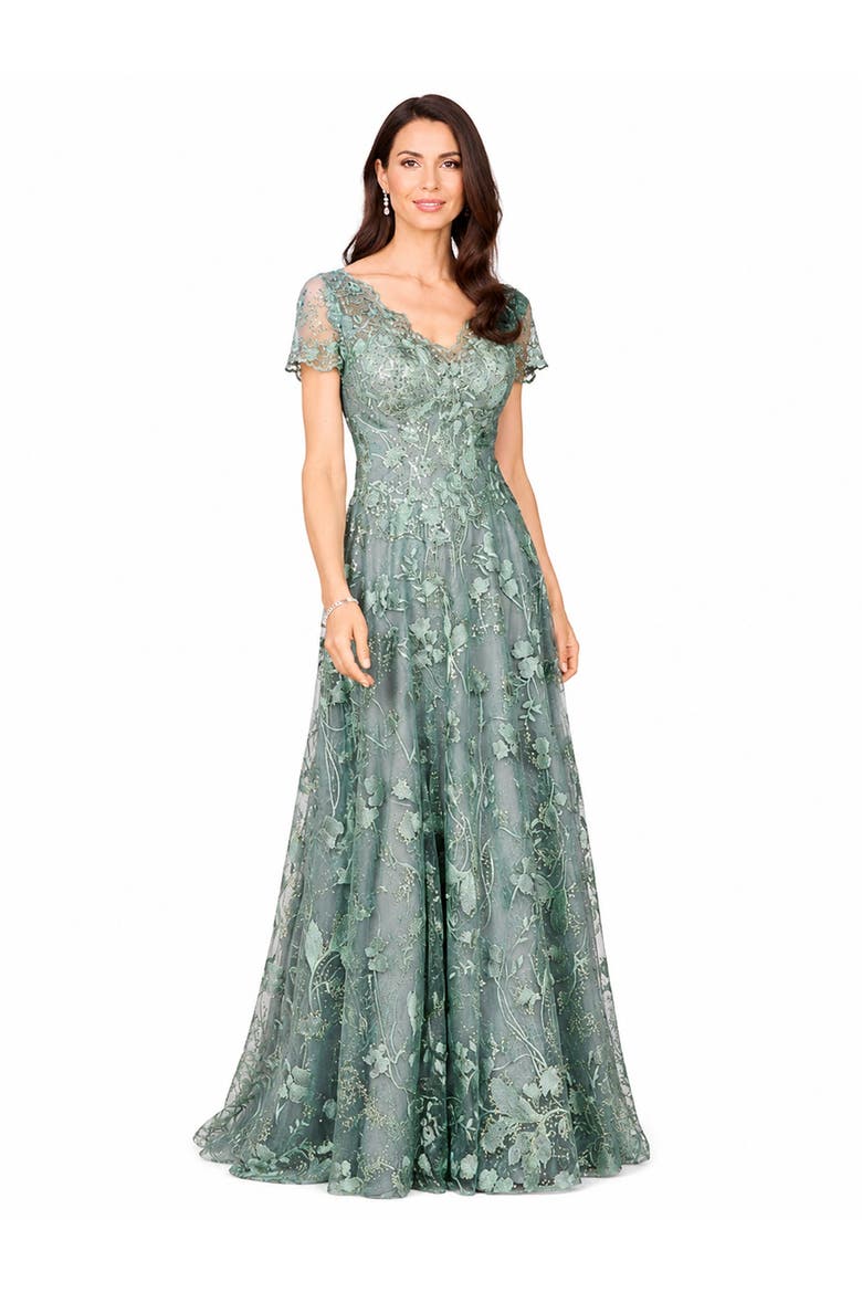 Beaded Faux-Wrap V-Neck Bridal Gown, Main, color, Green