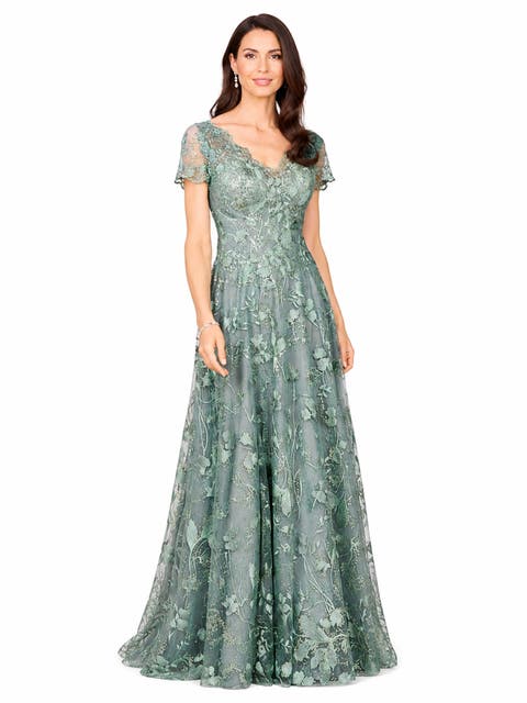 Beaded Faux-Wrap V-Neck Bridal Gown