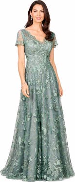 LARA New York Beaded Faux-Wrap V-Neck Bridal Gown