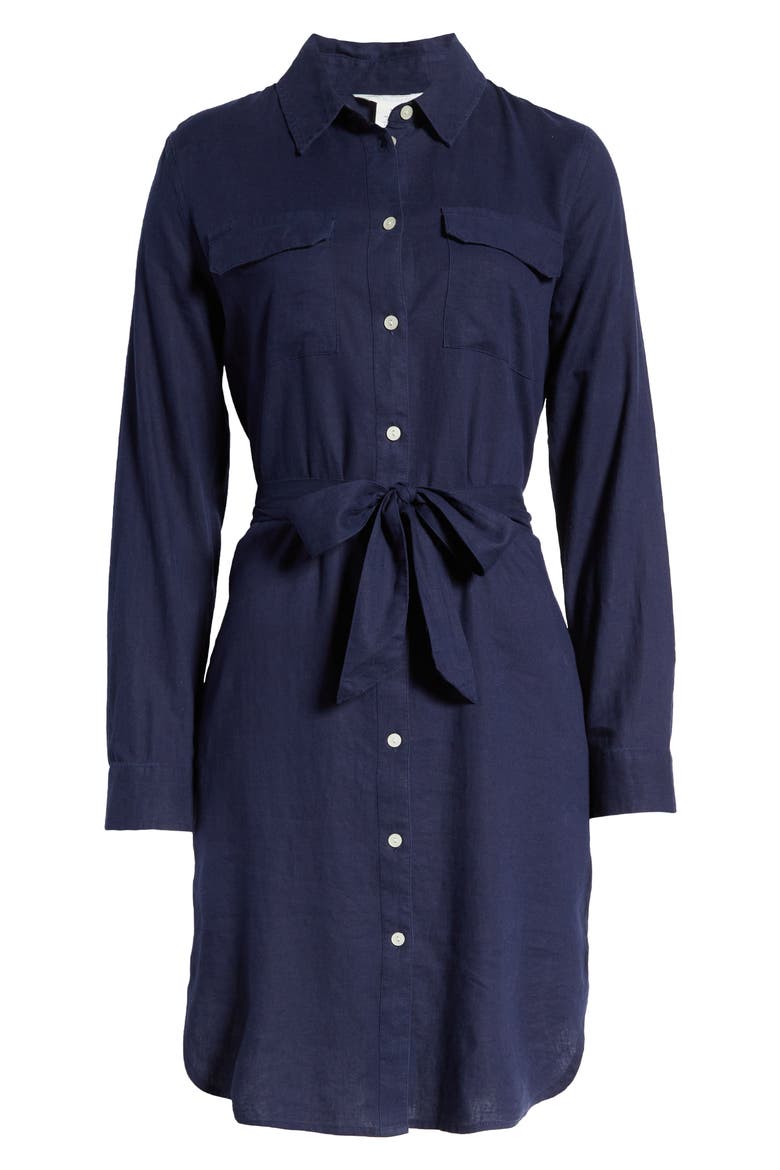 Linen Blend Shirtdress, Alternate, color, NAVY PEACOAT