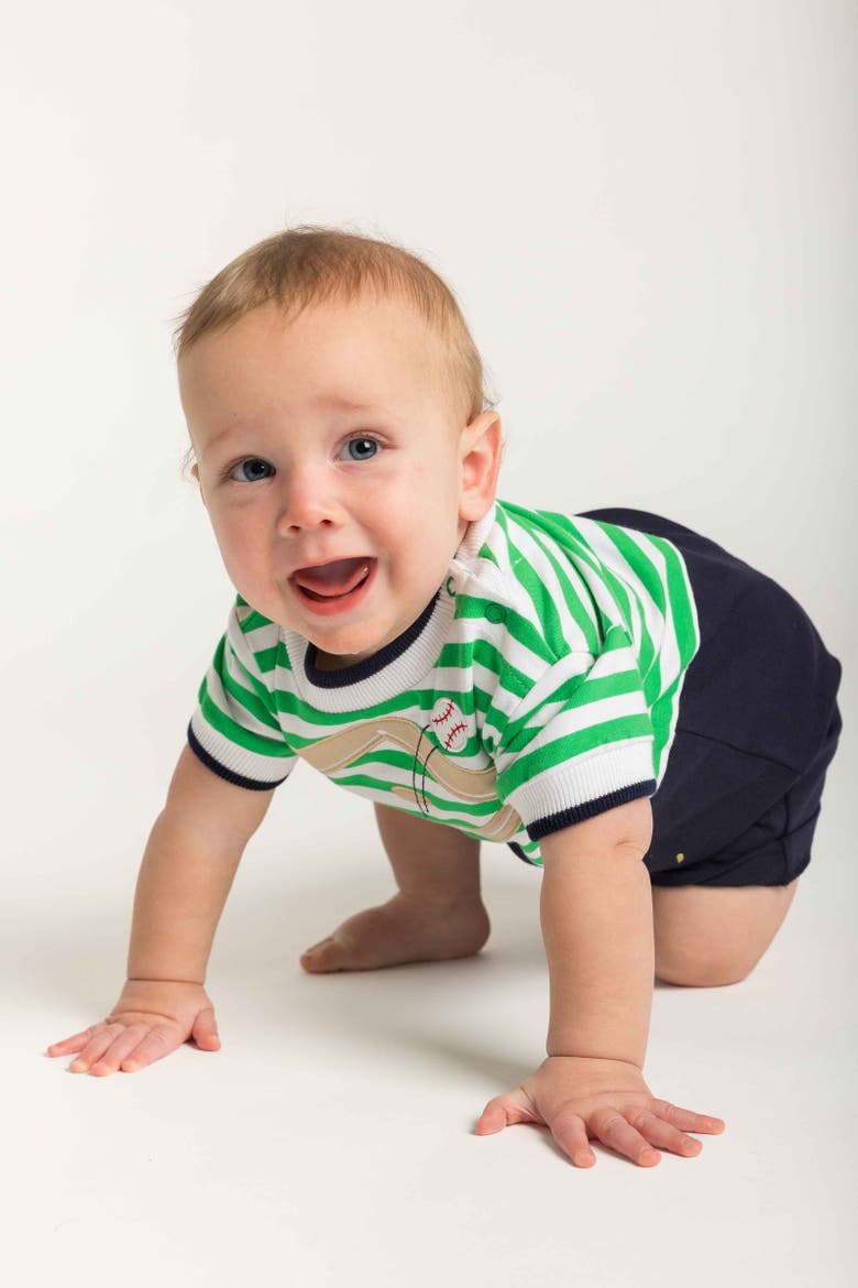 Stripe Knit Shortall With Baseball Field, Alternate, color, Green/Navy