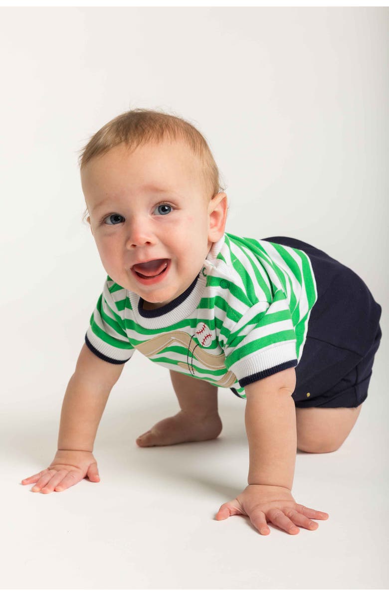 Florence Eiseman Stripe Knit Shortall With Baseball Field, Alternate, color, Green/Navy