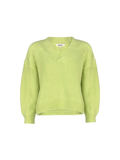 Ro&zo Long Sleeve V-neck Knit Sweater In Lime
