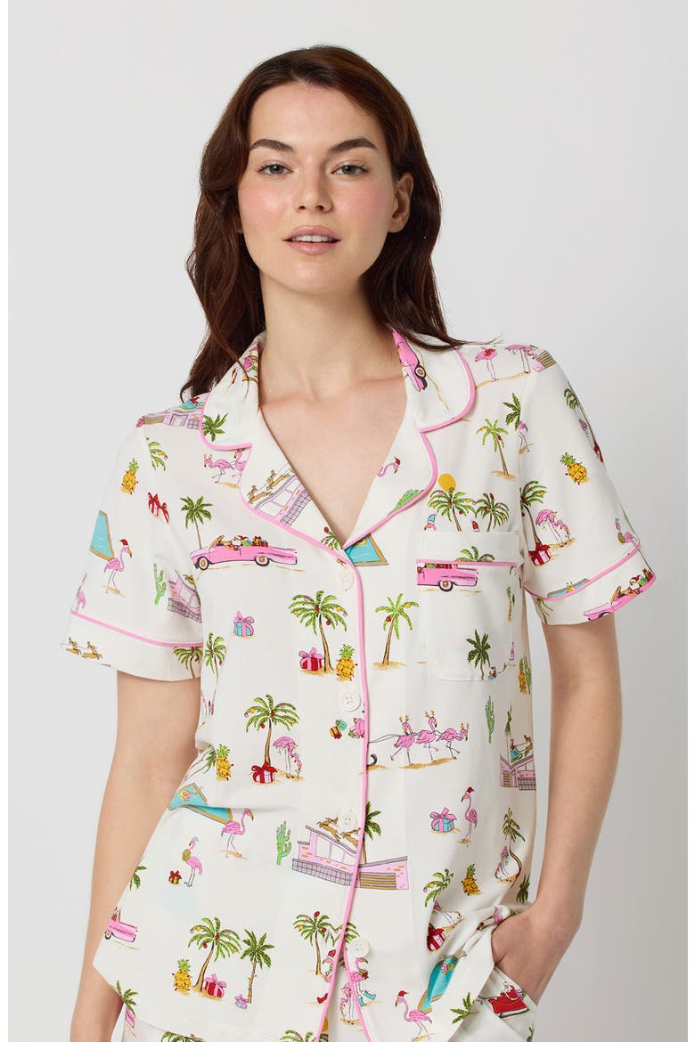Short Sleeve Cotton Pajamas, Alternate, color, FESTIVE FLAMINGOS