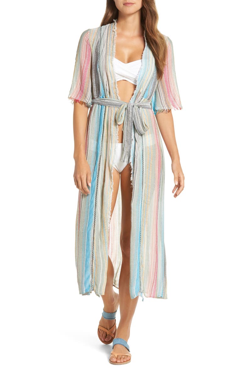 Tie Front Cover-Up Dress, Main, color, MULTI STRIPE