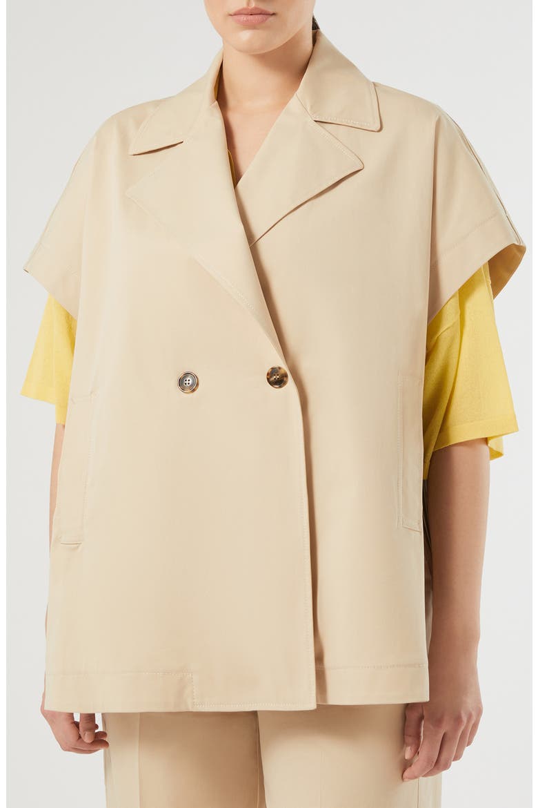 Dente Double Breasted Stretch Cotton Gabardine Cape Jacket, Main, color, SAND
