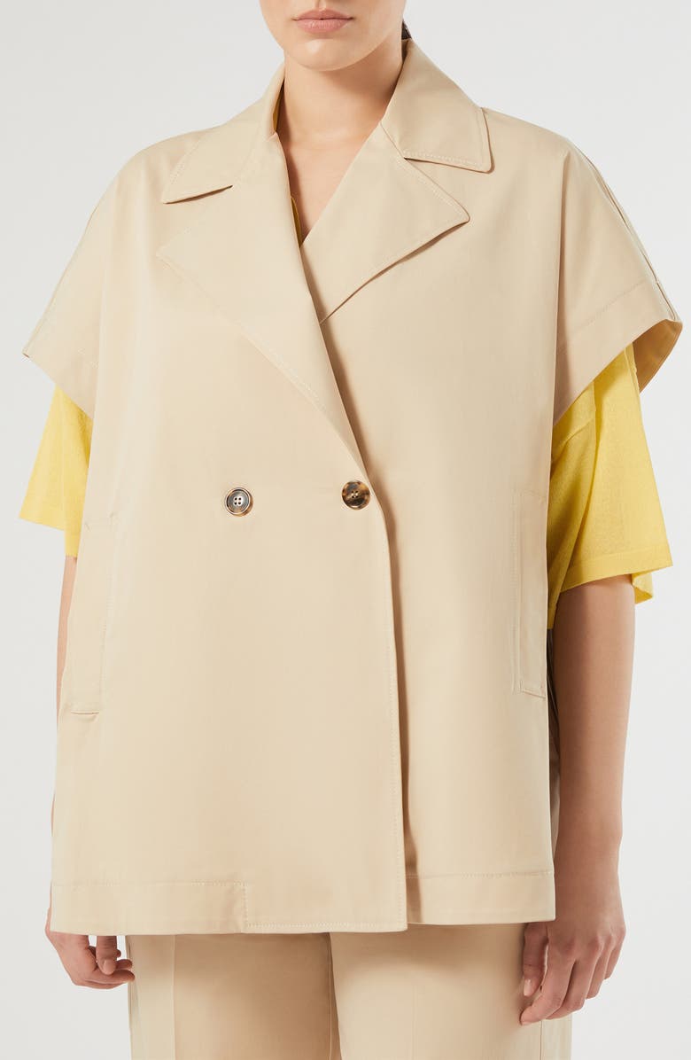 Marina Rinaldi Dente Double Breasted Stretch Cotton Gabardine Cape Jacket, Main, color, Sand