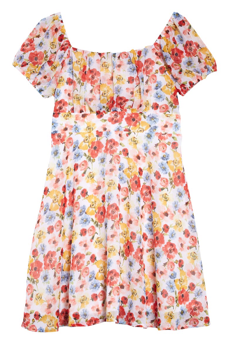 Floral Chiffon Dress, Main, color, IVORY FLORAL