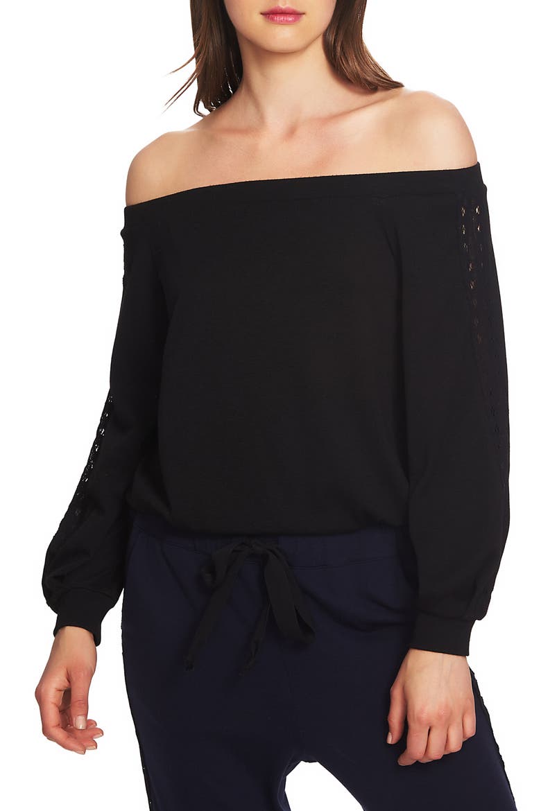 Lace Detail Off the Shoulder Top, Main, color, RICH BLACK