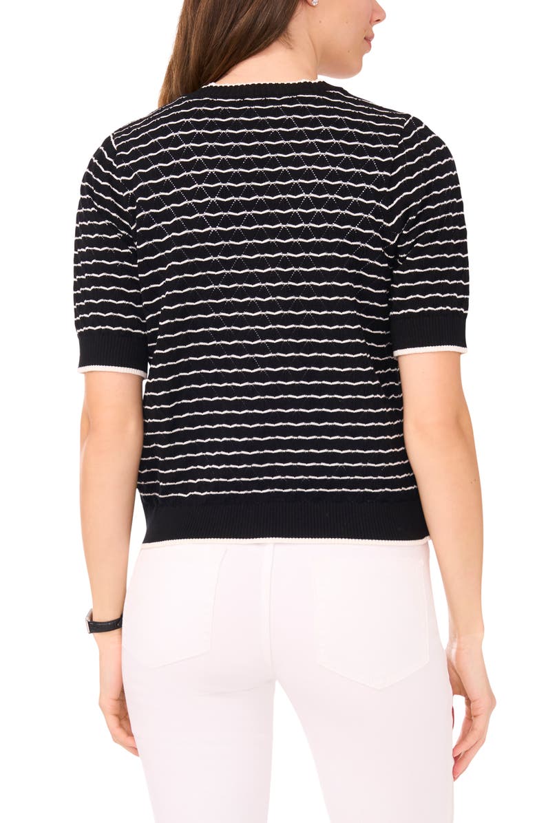 Halogen<sup>®</sup> Stripe Pointelle Cotton Button-Up Sweater, Alternate, color, Rich Black