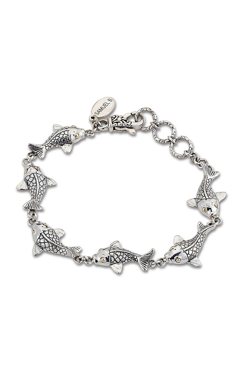 SAMUEL B. Sterling Silver & 18K Yellow Gold Koi Fish Station Bracelet, Main, color,