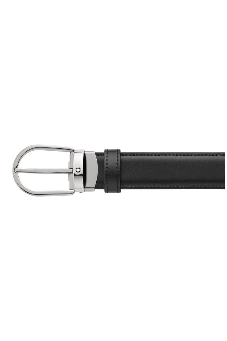 Horseshoe Buckle Reversible Leather Belt, Alternate, color, BLACK