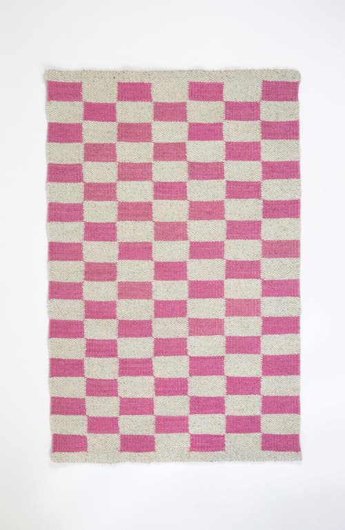 ARCHIVE NEW YORK ARCHIVE NEW YORK ZAPOTEC CHECKERED PINK HANDWOVEN FLATWEAVE WOOL RUG