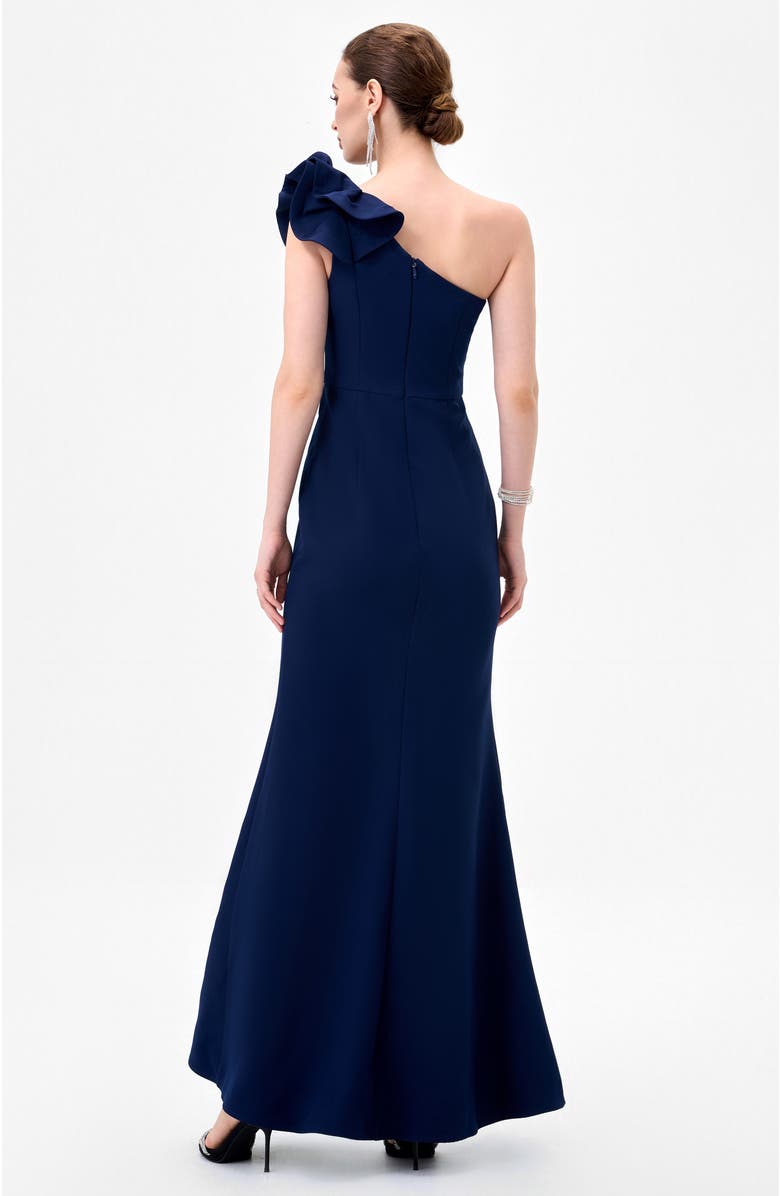 Bariano Sue Frill Shoulder Gown, Alternate, color, Navy