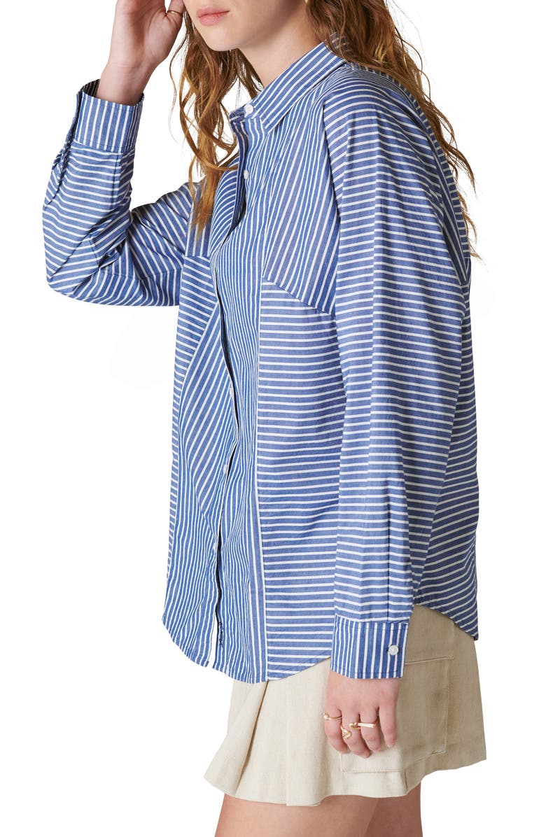 Lucky Brand Stripe Oversize Cotton Shirt, Alternate, color, Sodalite Blue Stripe
