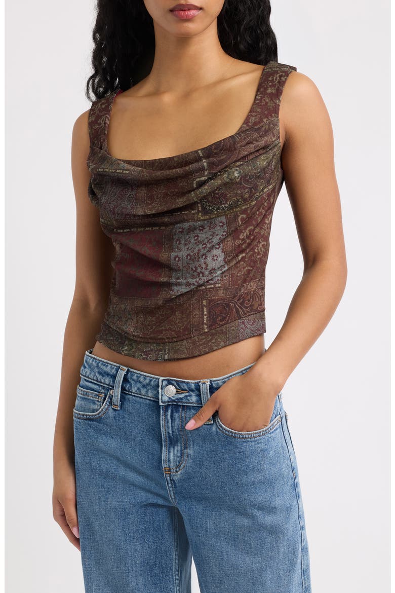 Joan Checkered Cowl Neck Corset Tank, Main, color, TAPESTRY