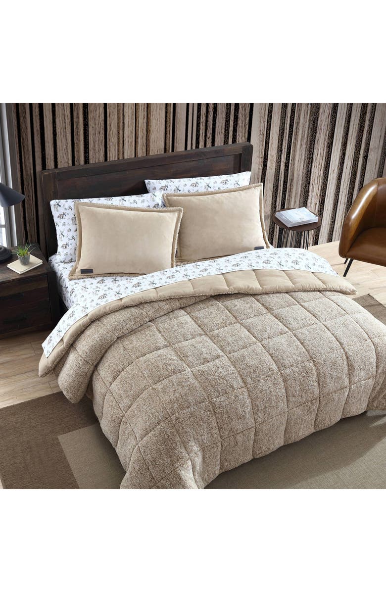 Eddie Bauer Sherwood Reversible Faux Shearling Comforter Set, Alternate, color, Light Pastel Brown