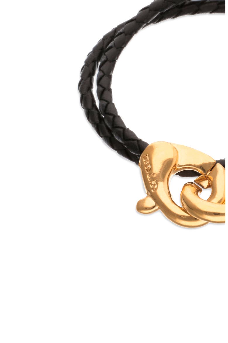 Black double leather strap with 18k gold-plated interlocking carabiner detail, Alternate, color, Gold