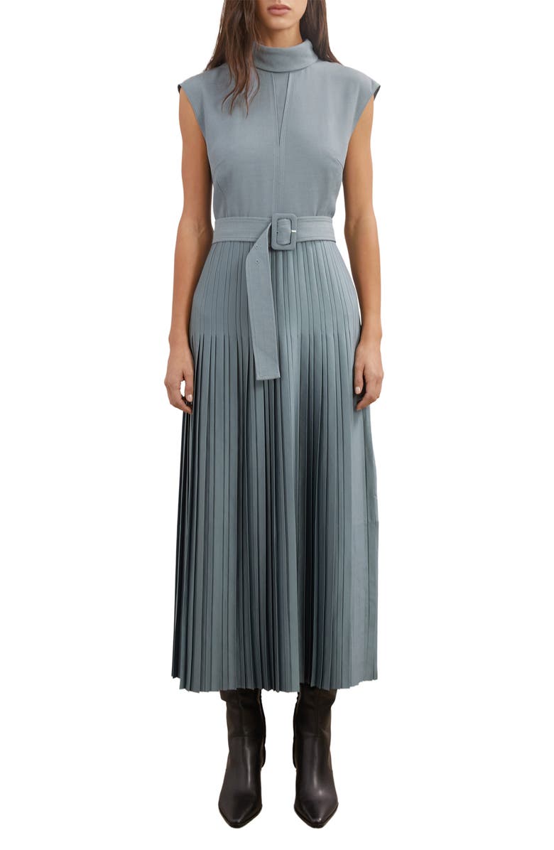 Reiss Ania Belted Pleated Maxi Dress, Main, color, Blue