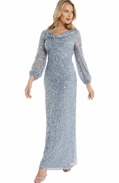 Sequin cowl Front Maxi Dress