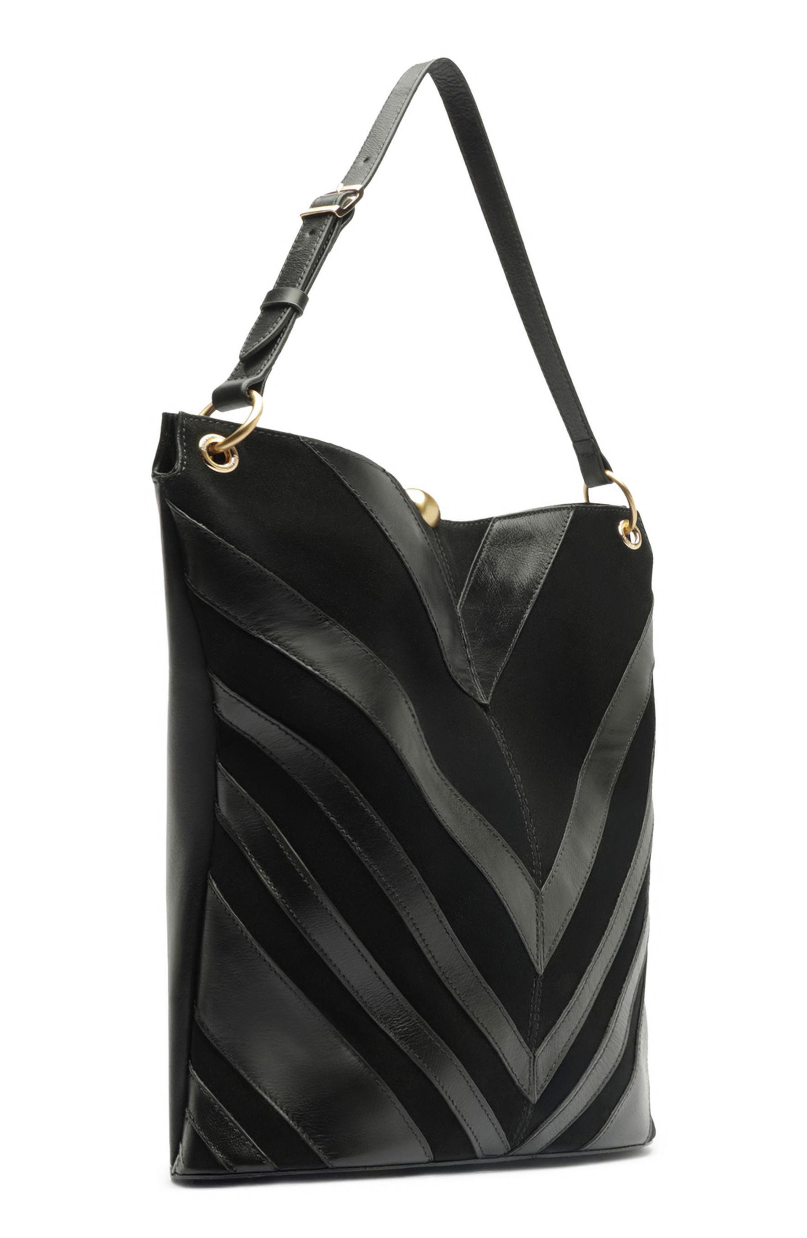 Aurora Large Leather Hobo Bag, Alternate, color, BLACK