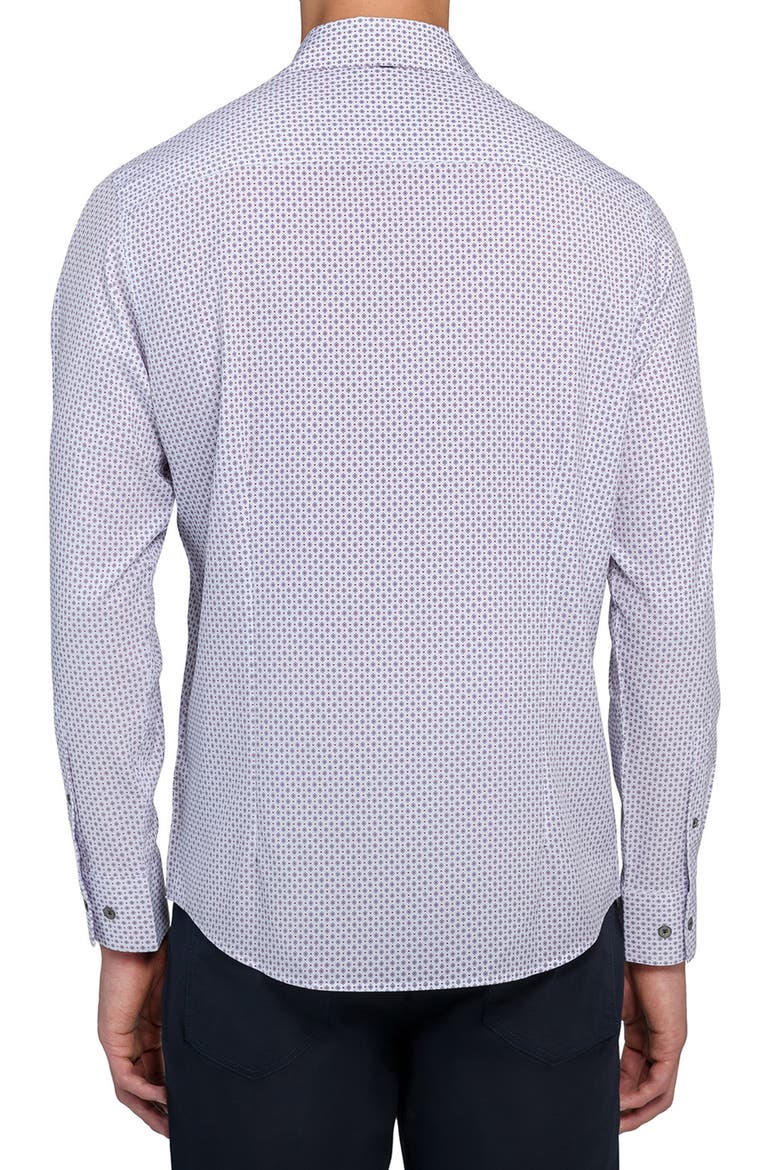 Slim Fit Neat Medallion Print Performance Button-Up Shirt, Alternate, color, WHITE/ RED