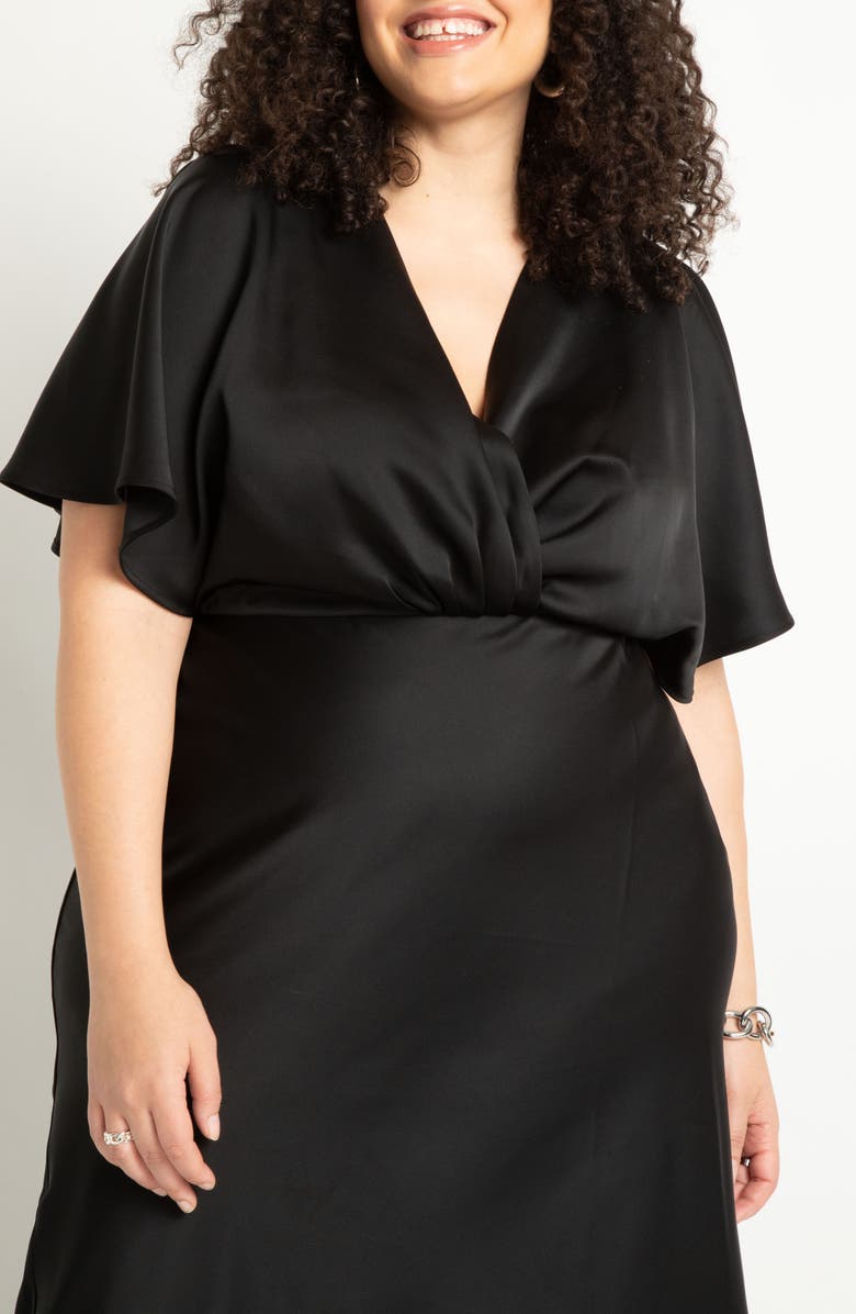 ELOQUII Flutter Sleeve Satin Maxi Dress, Alternate, color, 