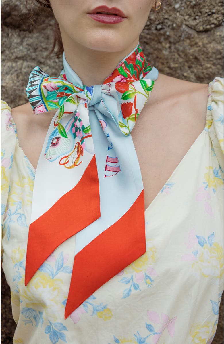 Bond & Grace Wanderer's Whim Silk Twilly Scarf, Alternate, color, Red