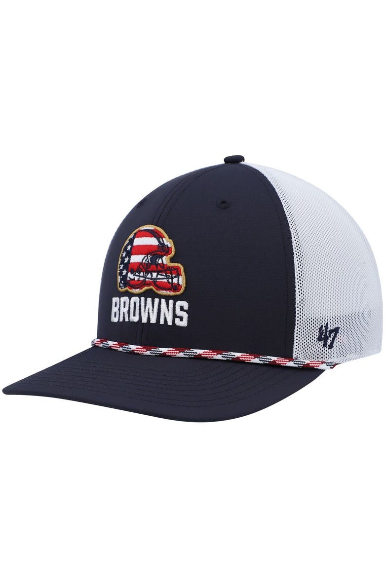 Men's '47 Navy/White Cleveland Browns Flag Fill Trucker Adjustable Hat, Main, color, Navy