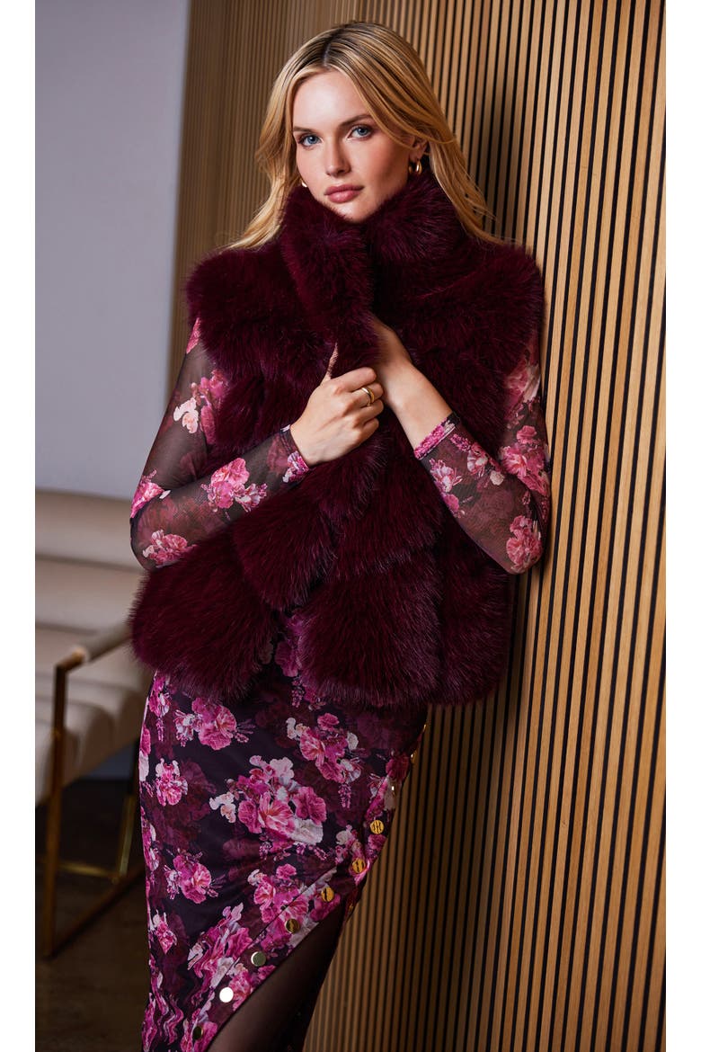Rosario Faux Fur Vest, Alternate, color, Red