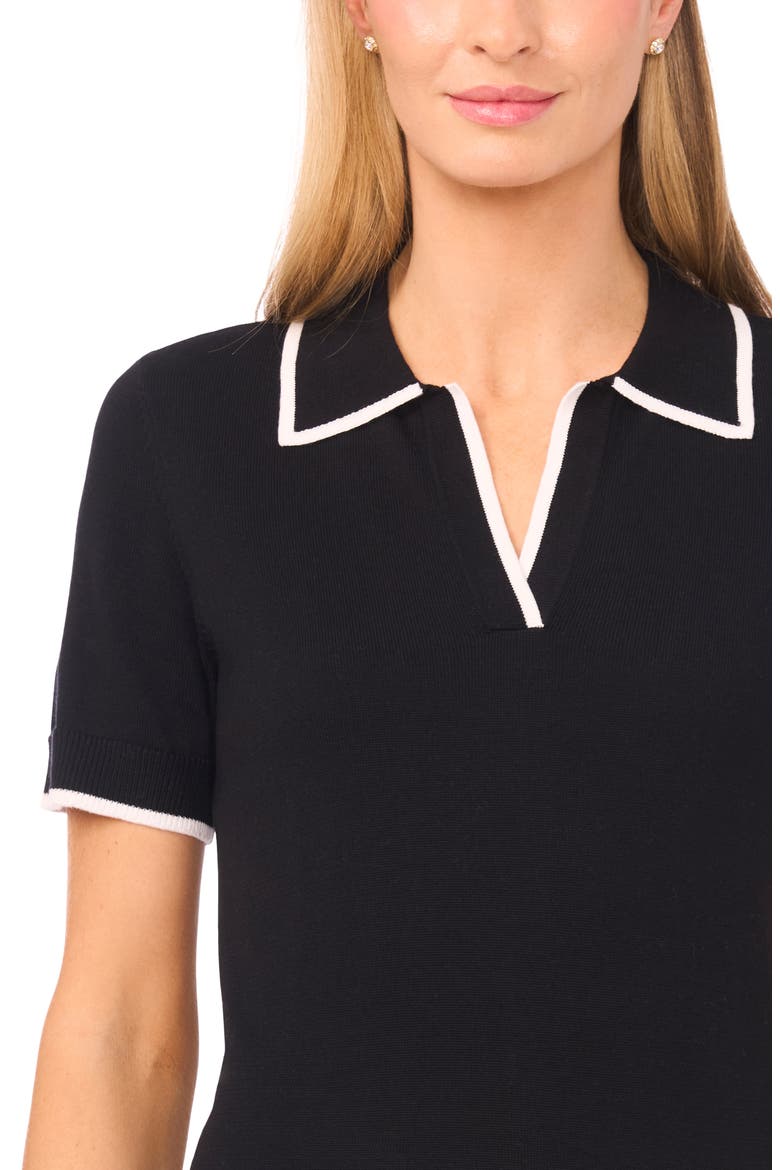 Tipped Johnny Collar Short Sleeve Sweater, Alternate, color, RICH BLACK