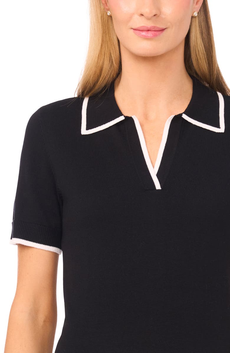 Halogen<sup>®</sup> Tipped Johnny Collar Short Sleeve Sweater, Alternate, color, Rich Black