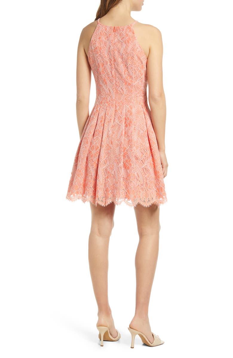 Vince Camuto Lace Halter Neck Fit & Flare Dress, Alternate, color, 