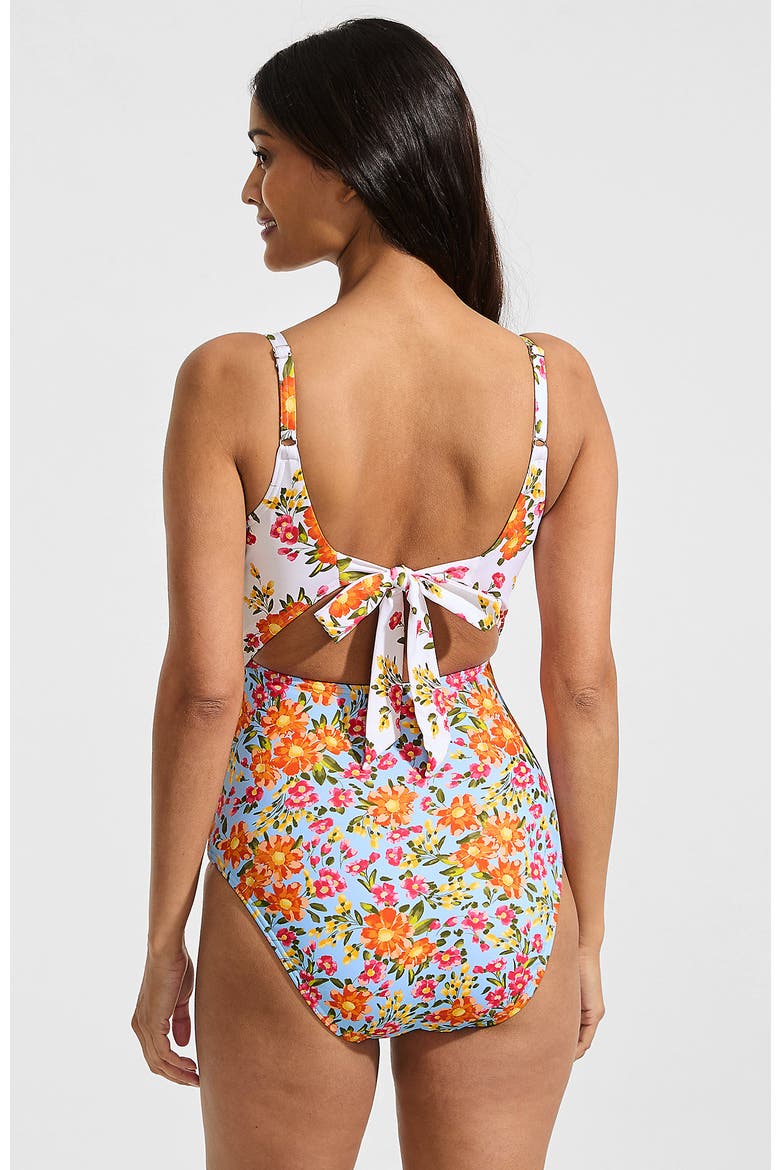 Wrap Monokini High Leg One Piece Swimsuit, Alternate, color, White/Blue Spring Floral