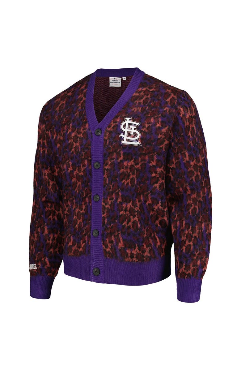 PLEASURES Men's PLEASURES Purple St. Louis Cardinals Cheetah Cardigan Button-Up Sweater, Alternate, color, Purple