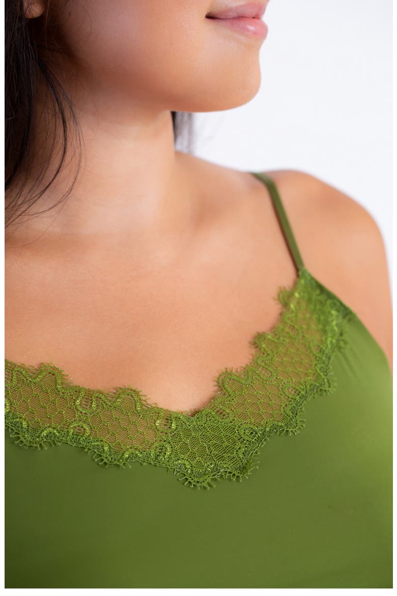 Soft Seamless Camisole with Lace, Alternate, color, TERRARIUM MOSS