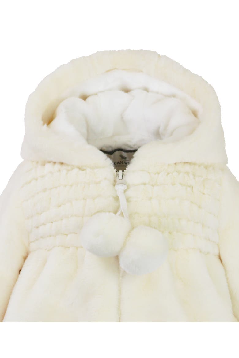 Faux Fur Hooded Zip Front Smocked Jacket, Alternate, color, Vanilla Puff