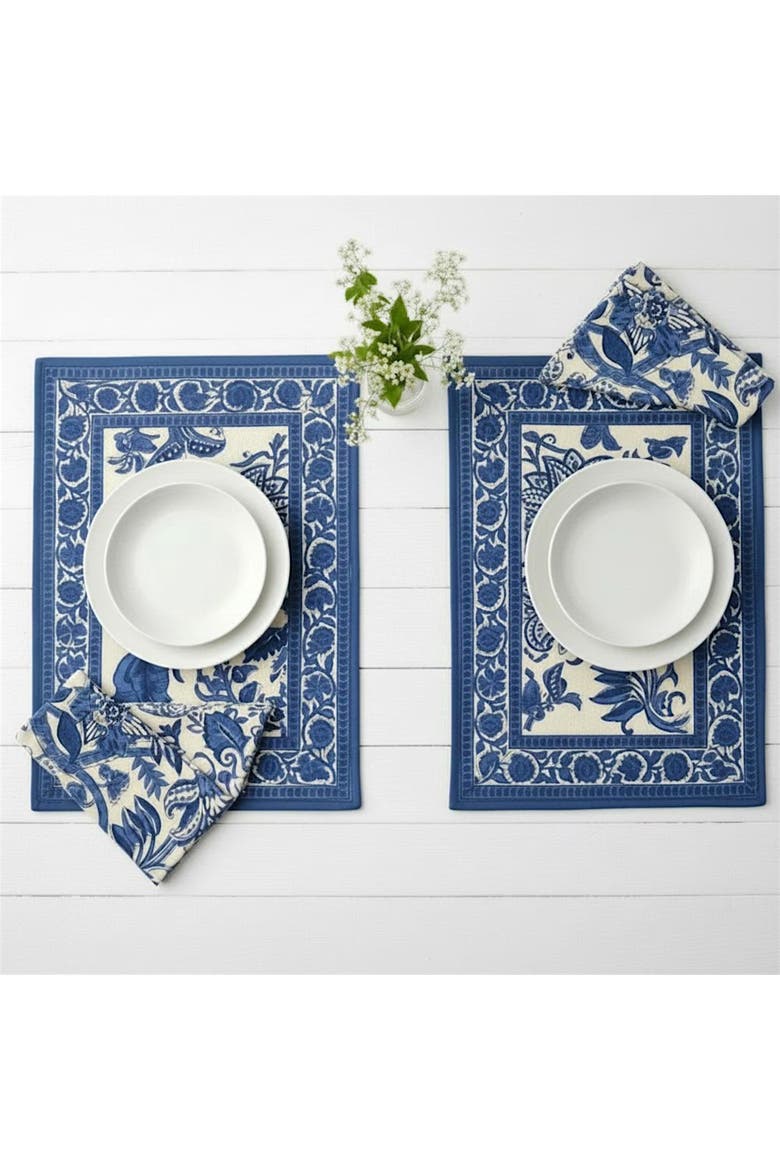 Cotton Placemat & Napkin Block Print, Alternate, color, Blue