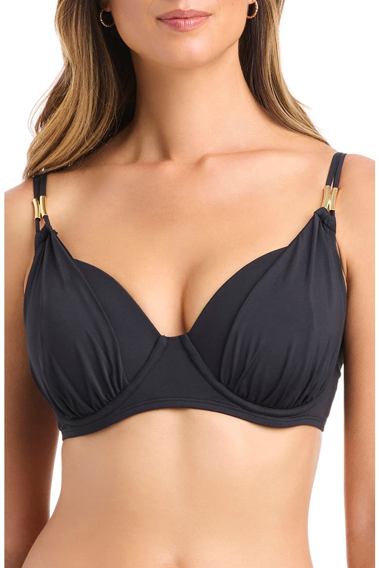 Draped Underwire Swim Top, Main, color, BLACK