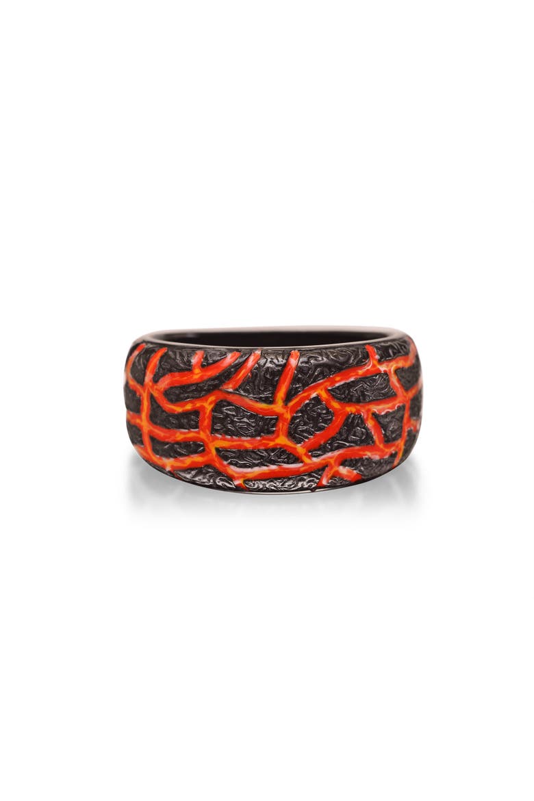 Rivers Of Fire Textured Silver & Enamel Band Men Ring, Main, color, Dark Grey