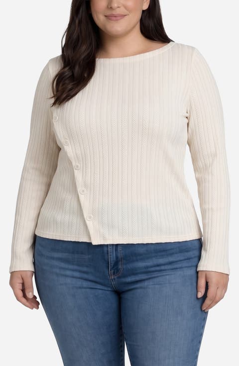 Side Button Boat Neck Knit Top
