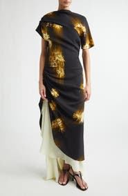 Proenza Schouler Antonella Asymmetric Floral Print Stretch Cady Dress