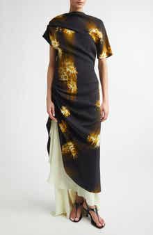 Antonella Asymmetric Floral Print Stretch Cady Dress