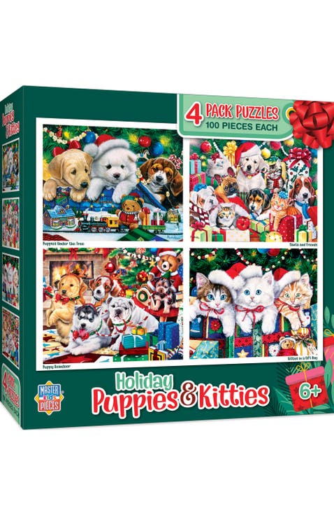 Holiday Pups & Cats 100pc Puzzles 4-Pack