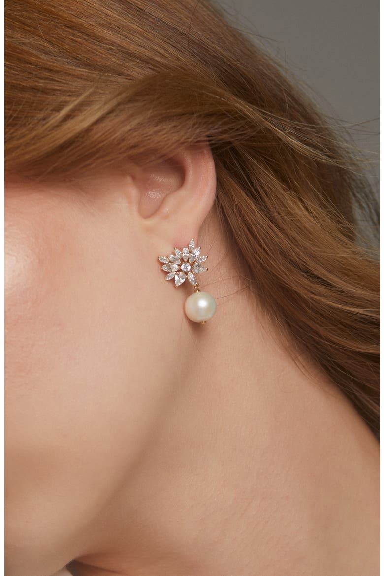 Cubic Zirconia & Pearl Drop Earring, Alternate, color, GOLD