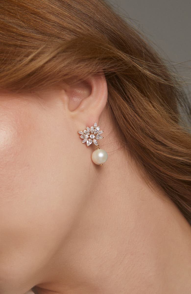 Nadri Cubic Zirconia & Pearl Drop Earring, Alternate, color, Gold