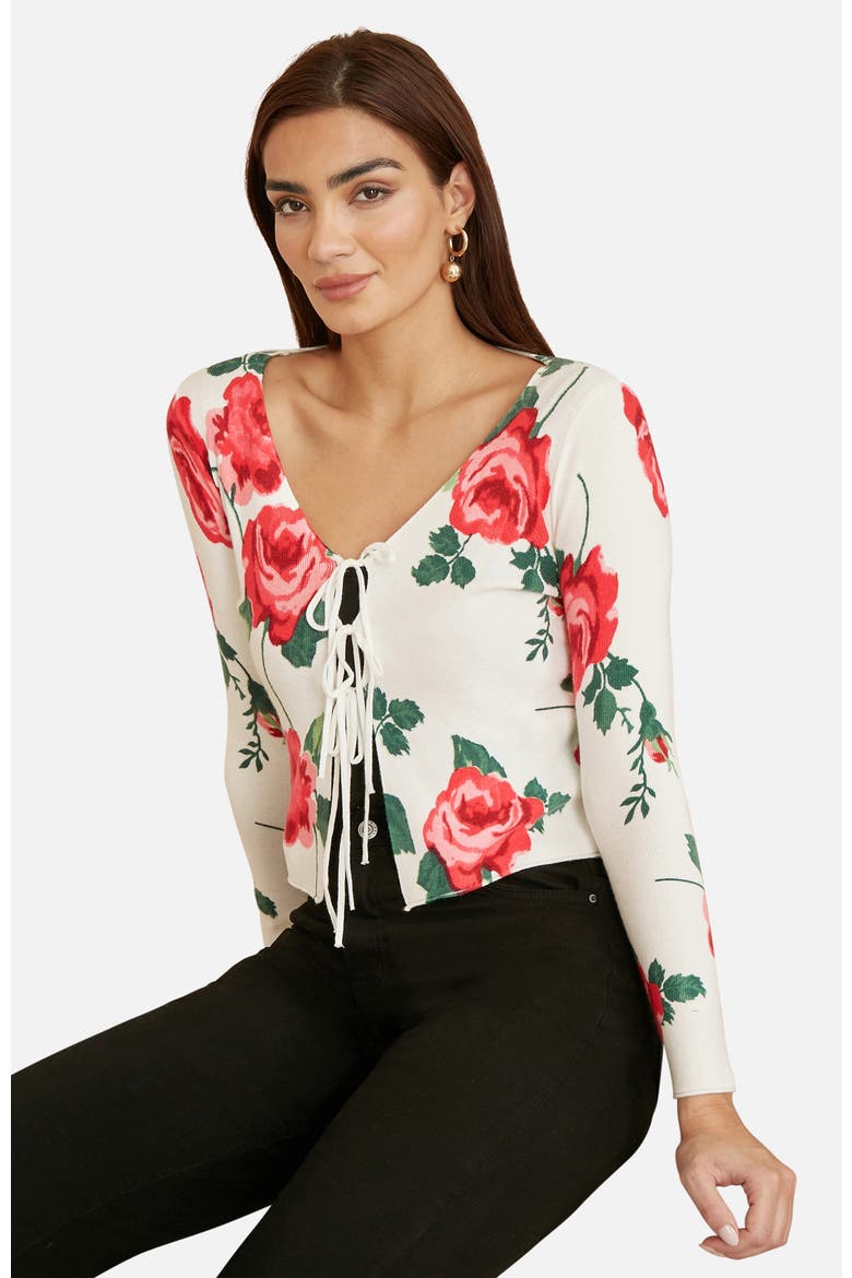 Long Sleeve V-Neck Tie Front Cardigan, Alternate, color, White
