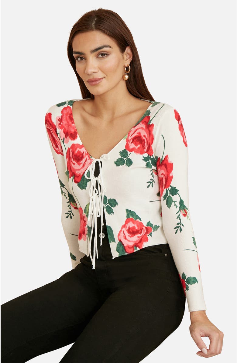 Yumi Long Sleeve V-Neck Tie Front Cardigan, Alternate, color, White